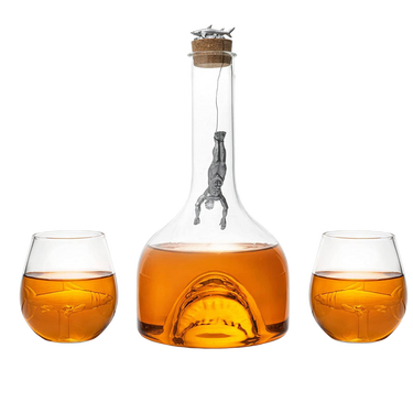 Shark Wine & Whiskey Decanter & Glasses Set by The Wine Savant - 1000ml Shark Decanter with 2 10oz Glasses - Shark Figurine, Aquatic Home Decor, Whiskey Gifts for Sea Lovers, Nautical Gifts, Gift Set-0